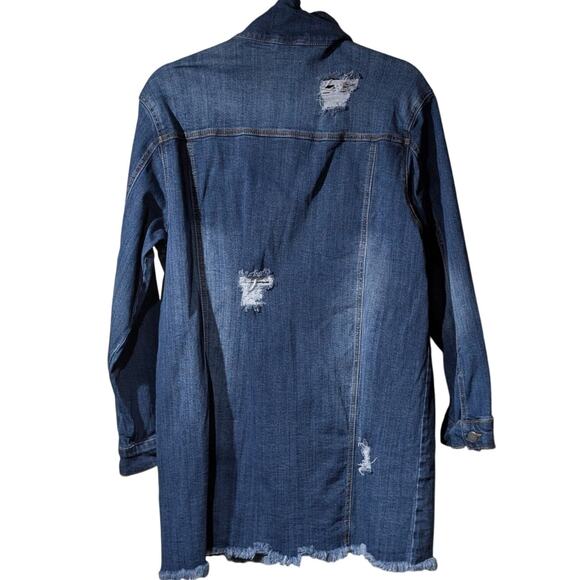 Judy Blue Distressed Long Sleeve Button Down Stretchy Denim Jacket Womens' Sz L - Picture 9 of 10